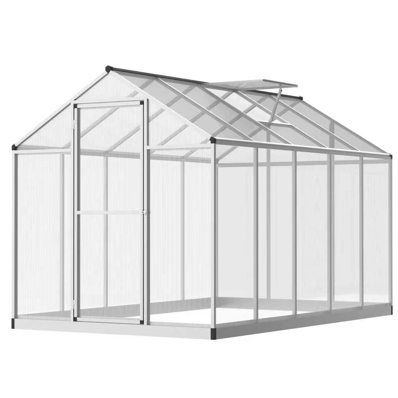 Outsunny PC Walk-In Greenhouse With Rain Gutters 303L X 183W X 195Hcm - Transparent & Silver - 845-243V02 3 Outsunny PC Walk-In Greenhouse With Rain Gutters 303L X 183W X 195Hcm - Transparent & Silver - 845-243V02 - Image 3