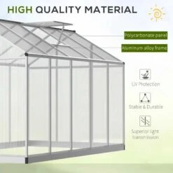 Outsunny PC Walk-In Greenhouse With Rain Gutters 303L X 183W X 195Hcm - Transparent & Silver - 845-243V02 13 Outsunny PC Walk-In Greenhouse With Rain Gutters 303L X 183W X 195Hcm - Transparent & Silver - 845-243V02 -OUTSUNNY Sales Shop outsunny 845 243v02 material