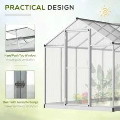 Outsunny PC Walk-In Greenhouse With Rain Gutters 303L X 183W X 195Hcm - Transparent & Silver - 845-243V02 14 Outsunny PC Walk-In Greenhouse With Rain Gutters 303L X 183W X 195Hcm - Transparent & Silver - 845-243V02 -OUTSUNNY Sales Shop outsunny 845 243v02 practical