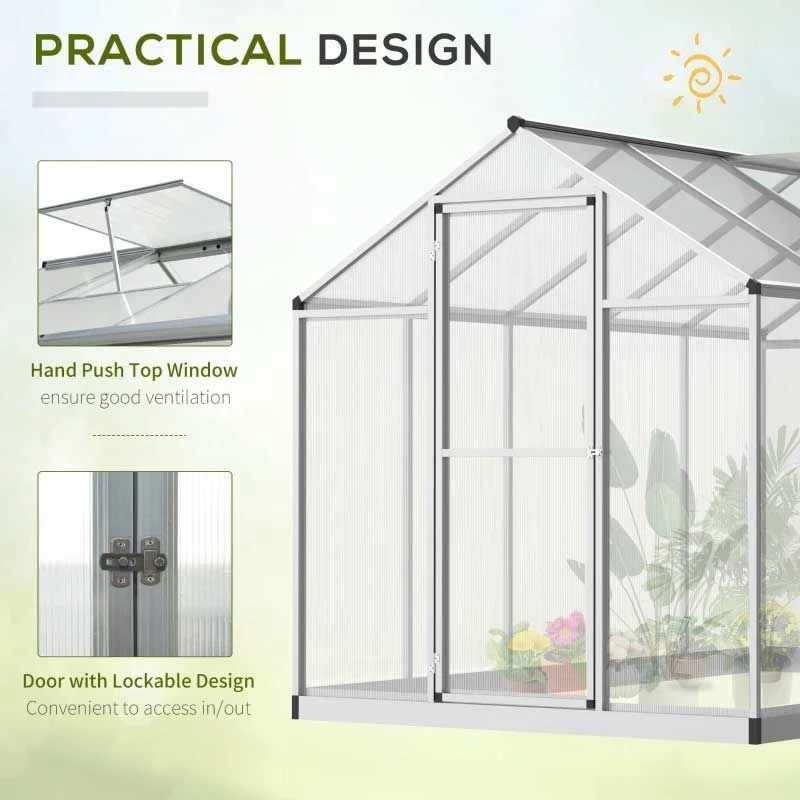 Outsunny PC Walk-In Greenhouse With Rain Gutters 303L X 183W X 195Hcm - Transparent & Silver - 845-243V02 5 Outsunny PC Walk-In Greenhouse With Rain Gutters 303L X 183W X 195Hcm - Transparent & Silver - 845-243V02 - Image 5