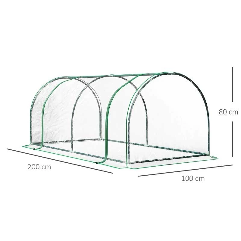 Outsunny Portable Mini Tunnel Greenhouse 200L X 100W X 80Hcm - Transparent & Green - 845-305V02 2 Outsunny Portable Mini Tunnel Greenhouse 200L X 100W X 80Hcm - Transparent & Green - 845-305V02 - Image 2