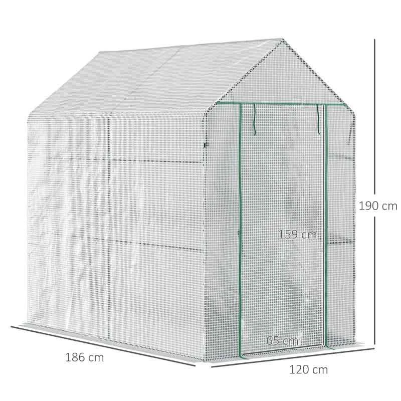 Outsunny 6 X 4ft Walk In Steeple Polytunnel Greenhouse With Four Shelves - White & Green - 845-306V01 2 Outsunny 6 X 4ft Walk In Steeple Polytunnel Greenhouse With Four Shelves - White & Green - 845-306V01 - Image 2