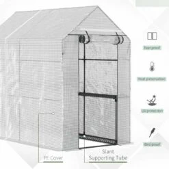 Outsunny 6 X 4ft Walk In Steeple Polytunnel Greenhouse With Four Shelves - White & Green - 845-306V01 13 Outsunny 6 X 4ft Walk In Steeple Polytunnel Greenhouse With Four Shelves - White & Green - 845-306V01 -OUTSUNNY Sales Shop outsunny 845 306v01 features