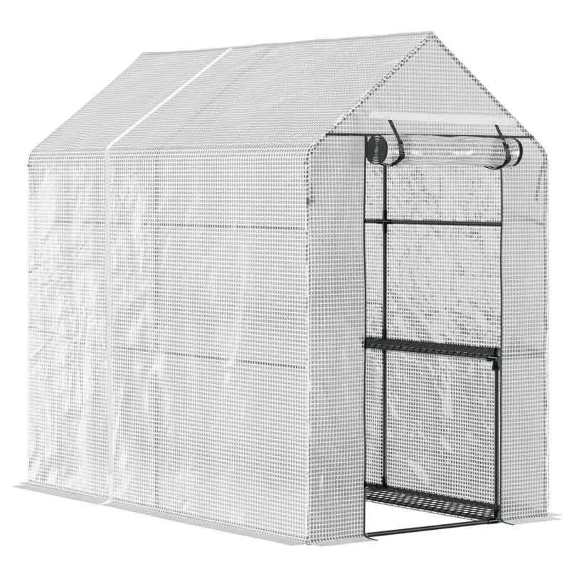 Outsunny 6 X 4ft Walk In Steeple Polytunnel Greenhouse With Four Shelves - White & Green - 845-306V01 3 Outsunny 6 X 4ft Walk In Steeple Polytunnel Greenhouse With Four Shelves - White & Green - 845-306V01 - Image 3