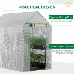 Outsunny 6 X 4ft Walk In Steeple Polytunnel Greenhouse With Four Shelves - White & Green - 845-306V01 14 Outsunny 6 X 4ft Walk In Steeple Polytunnel Greenhouse With Four Shelves - White & Green - 845-306V01 -OUTSUNNY Sales Shop outsunny 845 306v01 practical