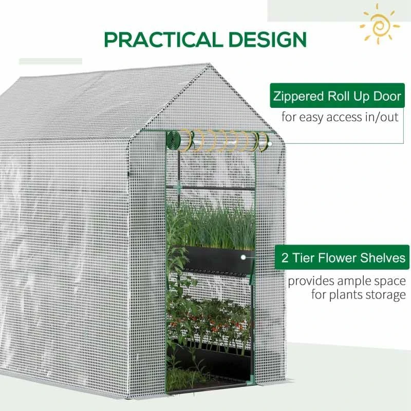 Outsunny 6 X 4ft Walk In Steeple Polytunnel Greenhouse With Four Shelves - White & Green - 845-306V01 5 Outsunny 6 X 4ft Walk In Steeple Polytunnel Greenhouse With Four Shelves - White & Green - 845-306V01 - Image 5