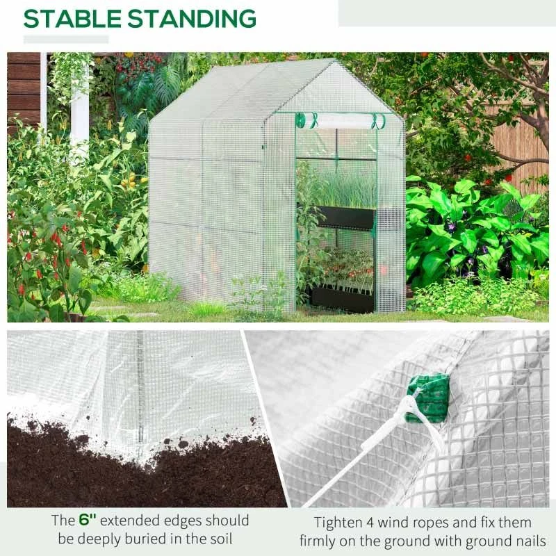 Outsunny 6 X 4ft Walk In Steeple Polytunnel Greenhouse With Four Shelves - White & Green - 845-306V01 6 Outsunny 6 X 4ft Walk In Steeple Polytunnel Greenhouse With Four Shelves - White & Green - 845-306V01 - Image 6
