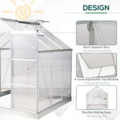 Outsunny Walk-In Polycarbonate Greenhouse With Sliding Door & Roof Vent 193W X 187D X 205Hcm - Silver - 845-334V01 -OUTSUNNY Sales Shop outsunny 845 334v01 design