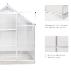 Outsunny Walk-In Polycarbonate Greenhouse With Sliding Door & Roof Vent 193W X 187D X 205Hcm - Silver - 845-334V01 -OUTSUNNY Sales Shop outsunny 845 334v01 frame