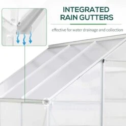 Outsunny Walk-In Polycarbonate Greenhouse With Sliding Door & Roof Vent 193W X 187D X 205Hcm - Silver - 845-334V01 -OUTSUNNY Sales Shop outsunny 845 334v01 gutters