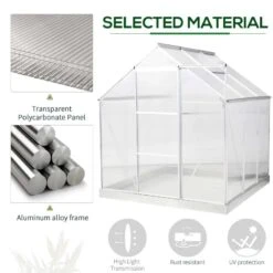 Outsunny Walk-In Polycarbonate Greenhouse With Sliding Door & Roof Vent 193W X 187D X 205Hcm - Silver - 845-334V01 -OUTSUNNY Sales Shop outsunny 845 334v01 material