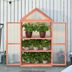 Outsunny Wooden Cold Frame Greenhouse With PC Board 80 X 47 X 138cm - Orange - 845-370