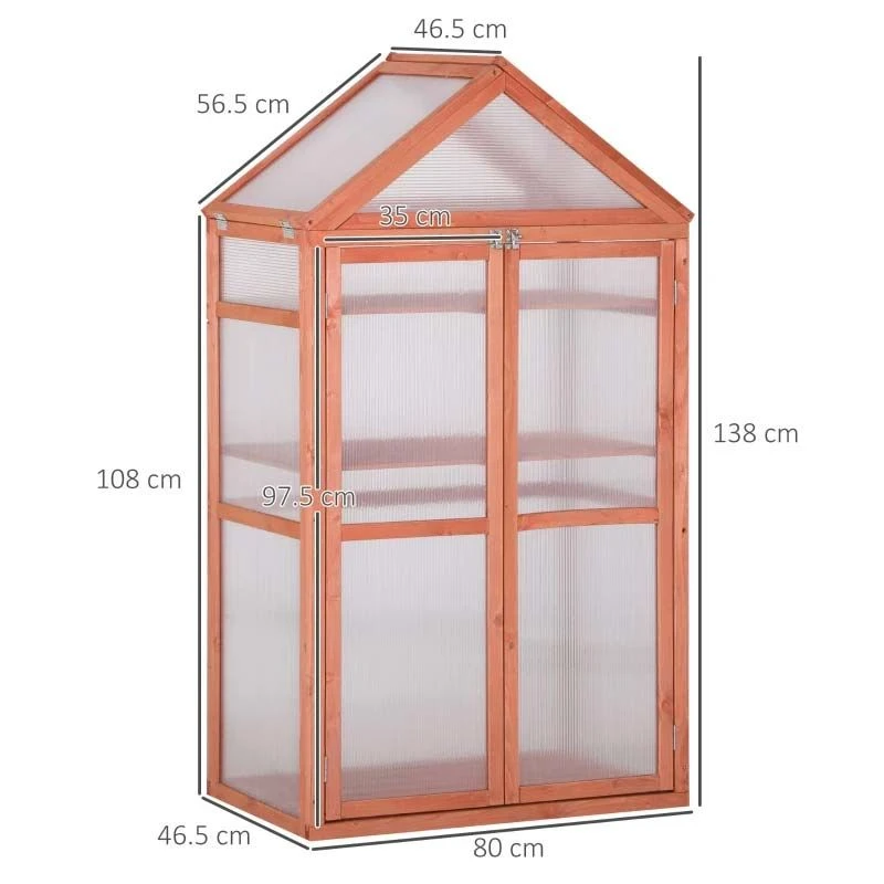 Outsunny Wooden Cold Frame Greenhouse With PC Board 80 X 47 X 138cm - Orange - 845-370 2 Outsunny Wooden Cold Frame Greenhouse With PC Board 80 X 47 X 138cm - Orange - 845-370 - Image 2