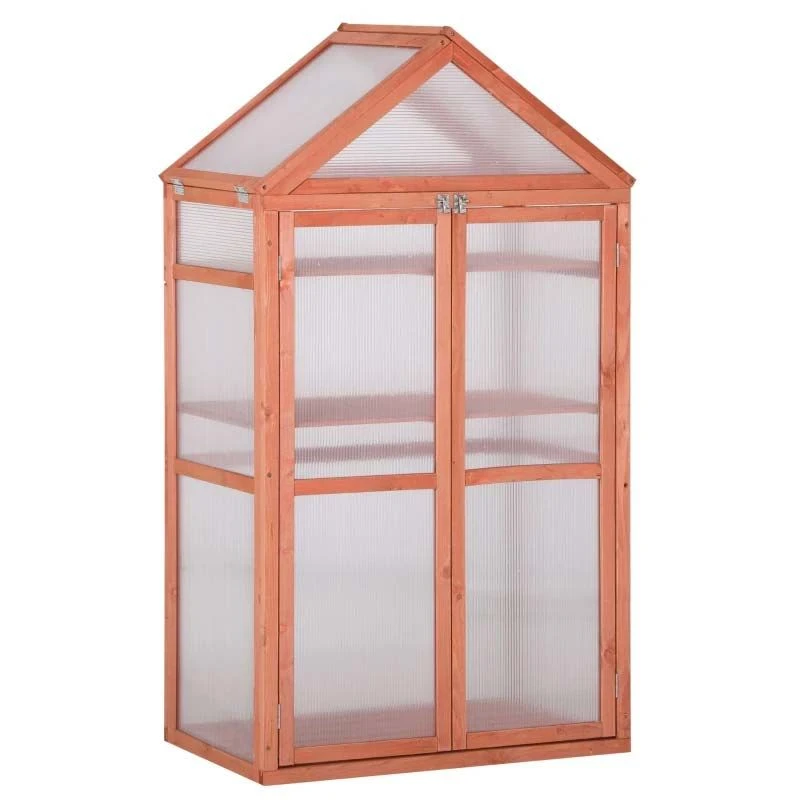 Outsunny Wooden Cold Frame Greenhouse With PC Board 80 X 47 X 138cm - Orange - 845-370 3 Outsunny Wooden Cold Frame Greenhouse With PC Board 80 X 47 X 138cm - Orange - 845-370 - Image 3