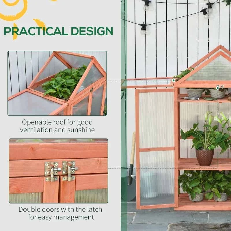 Outsunny Wooden Cold Frame Greenhouse With PC Board 80 X 47 X 138cm - Orange - 845-370 5 Outsunny Wooden Cold Frame Greenhouse With PC Board 80 X 47 X 138cm - Orange - 845-370 - Image 5