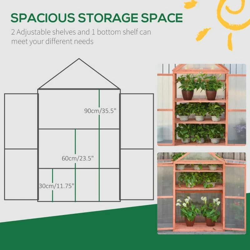 Outsunny Wooden Cold Frame Greenhouse With PC Board 80 X 47 X 138cm - Orange - 845-370 6 Outsunny Wooden Cold Frame Greenhouse With PC Board 80 X 47 X 138cm - Orange - 845-370 - Image 6