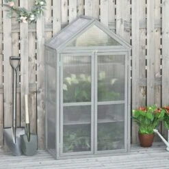 Outsunny Wooden Cold Frame Greenhouse With PC Board 80 X 47 X 138cm - Grey - 845-370GY