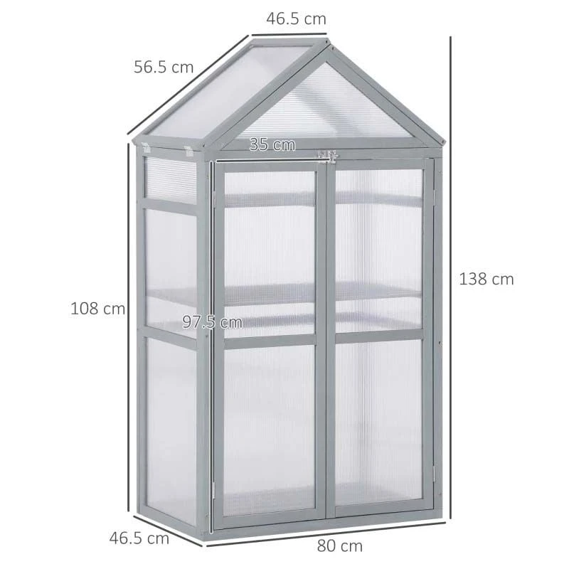 Outsunny Wooden Cold Frame Greenhouse With PC Board 80 X 47 X 138cm - Grey - 845-370GY 2 Outsunny Wooden Cold Frame Greenhouse With PC Board 80 X 47 X 138cm - Grey - 845-370GY - Image 2