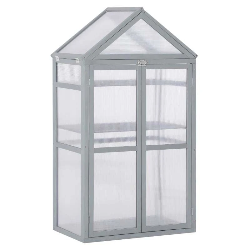 Outsunny Wooden Cold Frame Greenhouse With PC Board 80 X 47 X 138cm - Grey - 845-370GY 3 Outsunny Wooden Cold Frame Greenhouse With PC Board 80 X 47 X 138cm - Grey - 845-370GY - Image 3