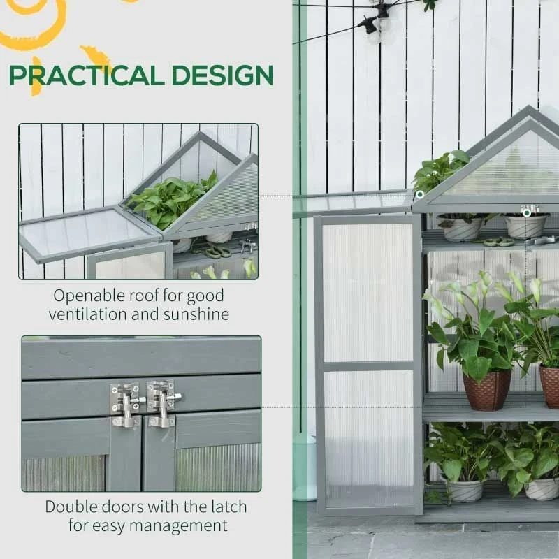Outsunny Wooden Cold Frame Greenhouse With PC Board 80 X 47 X 138cm - Grey - 845-370GY 6 Outsunny Wooden Cold Frame Greenhouse With PC Board 80 X 47 X 138cm - Grey - 845-370GY - Image 6