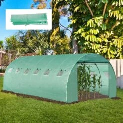Outsunny 20 X 10ft Tunnel Walk In Greenhouse Replacement Cover With Windows & Door - Green - 845-382GN