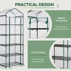 Outsunny 5 Tier Mini Greenhouse With PVC Cover 193H X 69L X 49Wcm - Green - 845-383V01 -OUTSUNNY Sales Shop outsunny 845 383v01 practical