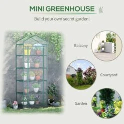Outsunny 5 Tier Mini Greenhouse With PVC Cover 193H X 69L X 49Wcm - Green - 845-383V01 -OUTSUNNY Sales Shop outsunny 845 383v01 use