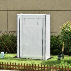 Outsunny Mini Greenhouse With Roll-up Door 100L X 50W X 150Hcm - White - 845-386V01 -OUTSUNNY Sales Shop outsunny 845 386v01 outdoor