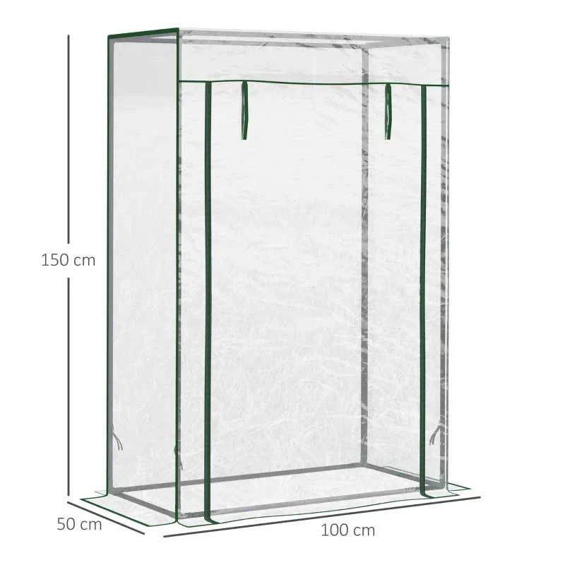 Outsunny Mini Greenhouse With PVC Cover & Roll-Up Door 100L X 50W X 150Hcm - Transparent - 845-386V02 2 Outsunny Mini Greenhouse With PVC Cover & Roll-Up Door 100L X 50W X 150Hcm - Transparent - 845-386V02 - Image 2