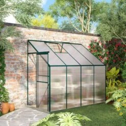 Outsunny 8 X 4ft Aluminium Polycarbonate Walk-In Greenhouse With Adjustable Roof Vent - Green - 845-391V03GN