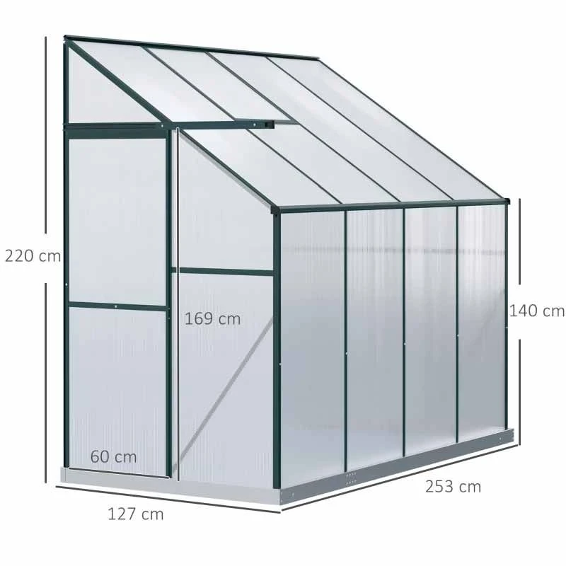 Outsunny 8 X 4ft Aluminium Polycarbonate Walk-In Greenhouse With Adjustable Roof Vent - Green - 845-391V03GN 2 Outsunny 8 X 4ft Aluminium Polycarbonate Walk-In Greenhouse With Adjustable Roof Vent - Green - 845-391V03GN - Image 2