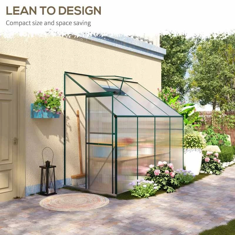 Outsunny 8 X 4ft Aluminium Polycarbonate Walk-In Greenhouse With Adjustable Roof Vent - Green - 845-391V03GN 5 Outsunny 8 X 4ft Aluminium Polycarbonate Walk-In Greenhouse With Adjustable Roof Vent - Green - 845-391V03GN - Image 5