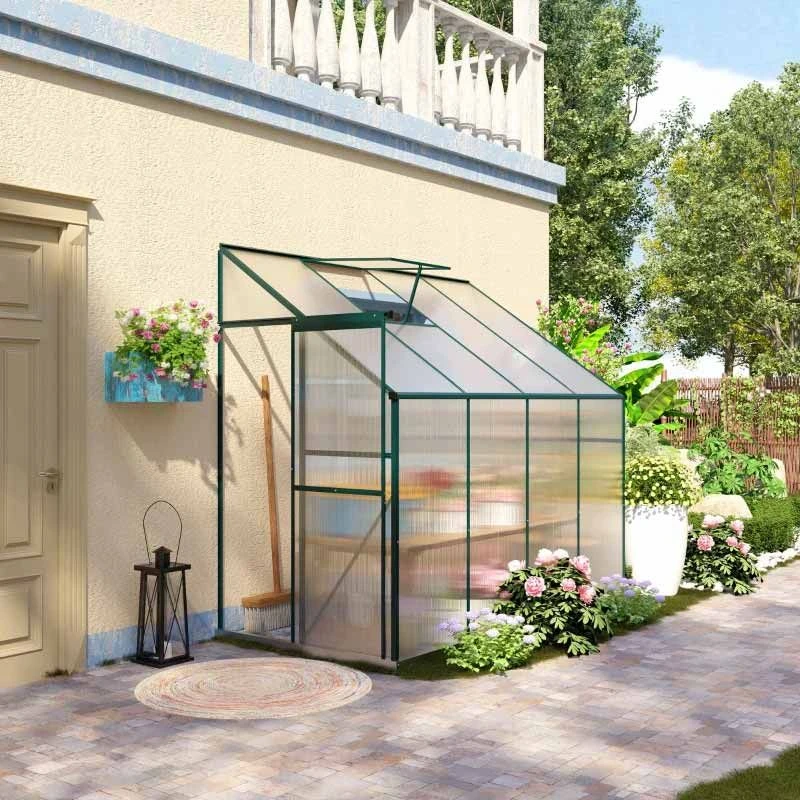 Outsunny 8 X 4ft Aluminium Polycarbonate Walk-In Greenhouse With Adjustable Roof Vent - Green - 845-391V03GN 10 Outsunny 8 X 4ft Aluminium Polycarbonate Walk-In Greenhouse With Adjustable Roof Vent - Green - 845-391V03GN - Image 10