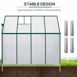 Outsunny 8 X 4ft Aluminium Polycarbonate Walk-In Greenhouse With Adjustable Roof Vent - Green - 845-391V03GN 16 Outsunny 8 X 4ft Aluminium Polycarbonate Walk-In Greenhouse With Adjustable Roof Vent - Green - 845-391V03GN -OUTSUNNY Sales Shop outsunny 845 391v03gn stable