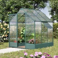 Outsunny Walk-In Greenhouse With 2 Garden Planter Bed 190L X 190W X 220Hcm - Transparent & Green - 845-421V01