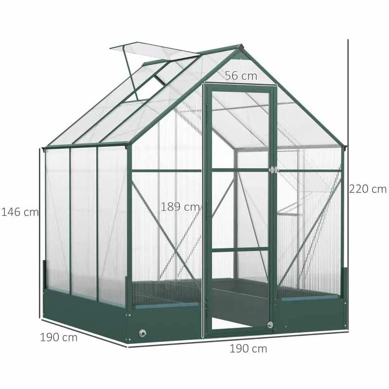 Outsunny Walk-In Greenhouse With 2 Garden Planter Bed 190L X 190W X 220Hcm - Transparent & Green - 845-421V01 2 Outsunny Walk-In Greenhouse With 2 Garden Planter Bed 190L X 190W X 220Hcm - Transparent & Green - 845-421V01 - Image 2
