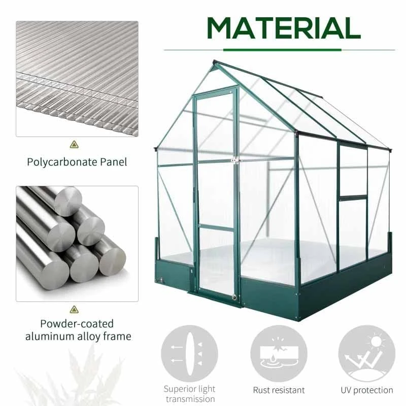 Outsunny Walk-In Greenhouse With 2 Garden Planter Bed 190L X 190W X 220Hcm - Transparent & Green - 845-421V01 4 Outsunny Walk-In Greenhouse With 2 Garden Planter Bed 190L X 190W X 220Hcm - Transparent & Green - 845-421V01 - Image 4