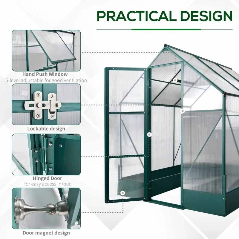Outsunny Walk-In Greenhouse With 2 Garden Planter Bed 190L X 190W X 220Hcm - Transparent & Green - 845-421V01 5 Outsunny Walk-In Greenhouse With 2 Garden Planter Bed 190L X 190W X 220Hcm - Transparent & Green - 845-421V01 - Image 5