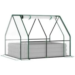 Outsunny Dual Use Steel Raised Garden Planter With Greenhouse 120L X 90W X 30Hcm - Clear & Grey - 845-520GY -OUTSUNNY Sales Shop outsunny 845 520gy full