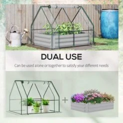 Outsunny Dual Use Steel Raised Garden Planter With Greenhouse 120L X 90W X 30Hcm - Clear & Grey - 845-520GY -OUTSUNNY Sales Shop outsunny 845 520gy use