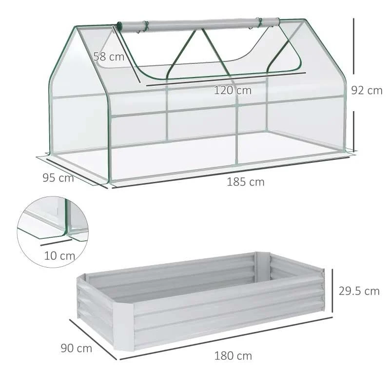 Outsunny Dual Use Steel Raised Garden Planter With Greenhouse 185L X 95W X 92Hcm - Clear & Grey - 845-520V03TP 2 Outsunny Dual Use Steel Raised Garden Planter With Greenhouse 185L X 95W X 92Hcm - Clear & Grey - 845-520V03TP - Image 2