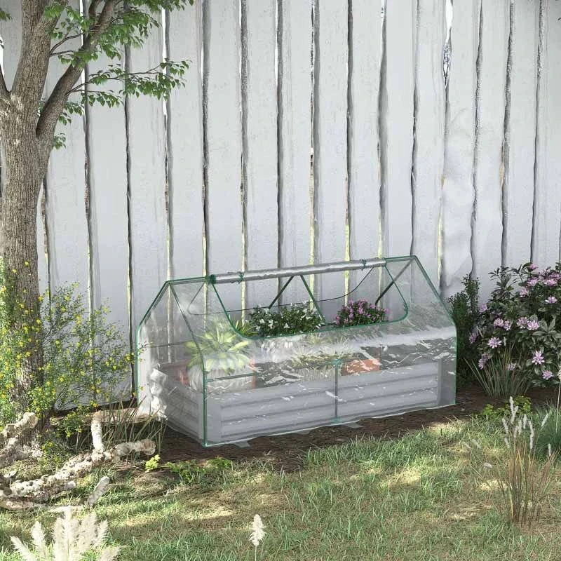 Outsunny Dual Use Steel Raised Garden Planter With Greenhouse 185L X 95W X 92Hcm - Clear & Grey - 845-520V03TP 10 Outsunny Dual Use Steel Raised Garden Planter With Greenhouse 185L X 95W X 92Hcm - Clear & Grey - 845-520V03TP - Image 10