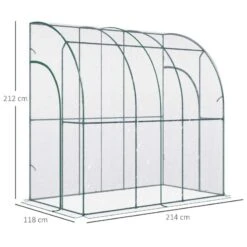 Outsunny Walk-In Lean To Tunnel Greenhouse With Zip Up Door 214cm X 118cm X 212cm - Clear & Green - 845-592V01 -OUTSUNNY Sales Shop outsunny 845 592v01 dimensions