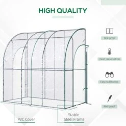 Outsunny Walk-In Lean To Tunnel Greenhouse With Zip Up Door 214cm X 118cm X 212cm - Clear & Green - 845-592V01 -OUTSUNNY Sales Shop outsunny 845 592v01 quality