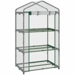 Outsunny 3 Tier Mini Greenhouse With Wire Shelves 69L X 49W X 125Hcm - Clear & Dark Green - 845-606 -OUTSUNNY Sales Shop outsunny 845 606 full