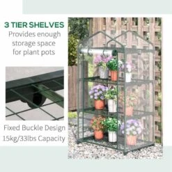 Outsunny 3 Tier Mini Greenhouse With Wire Shelves 69L X 49W X 125Hcm - Clear & Dark Green - 845-606 -OUTSUNNY Sales Shop outsunny 845 606 shelves