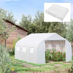Outsunny Walk In Greenhouse Replacement Cover With Windows & Door 4.5 X 3 X 2m - White - 845-616V01WT