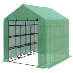 Outsunny Polytunnel Walk-In Greenhouse With Removable Cover & Shelves 244L X 180W X 210Hcm - Green - 845-696 -OUTSUNNY Sales Shop outsunny 845 696 full