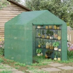 Outsunny Polytunnel Walk-In Greenhouse With Removable Cover & Shelves 244L X 180W X 210Hcm - Green - 845-696 -OUTSUNNY Sales Shop outsunny 845 696 outdoor