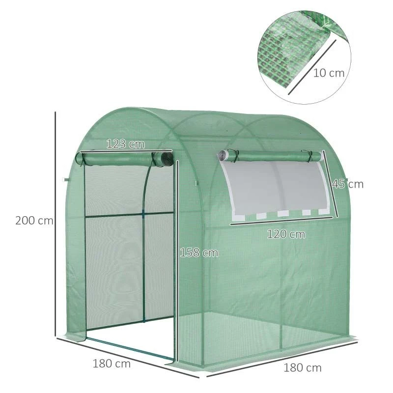 Outsunny Walk In Polytunnel Greenhouse With Roll-up Window & Door 180W X 180D X 200Hcm - Green - 845-775V00GN 2 Outsunny Walk In Polytunnel Greenhouse With Roll-up Window & Door 180W X 180D X 200Hcm - Green - 845-775V00GN - Image 2